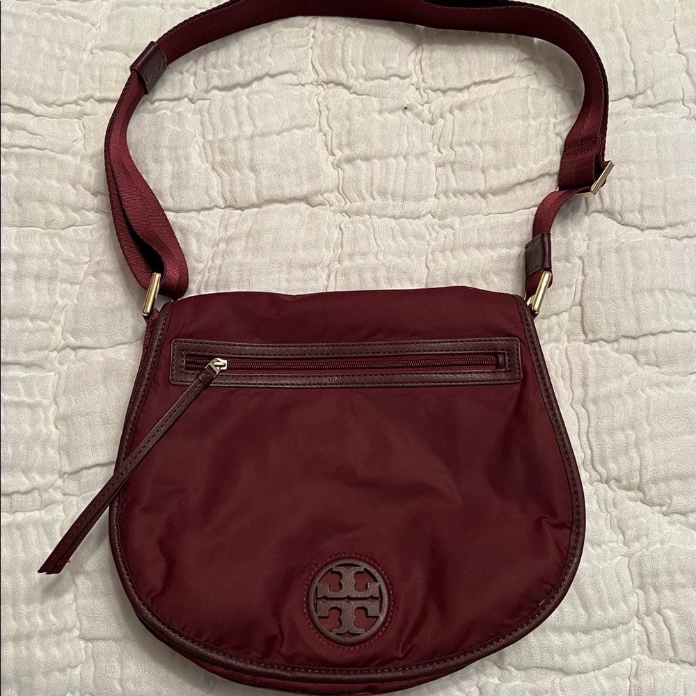 Tory Burch maroon nylon crossbody bag